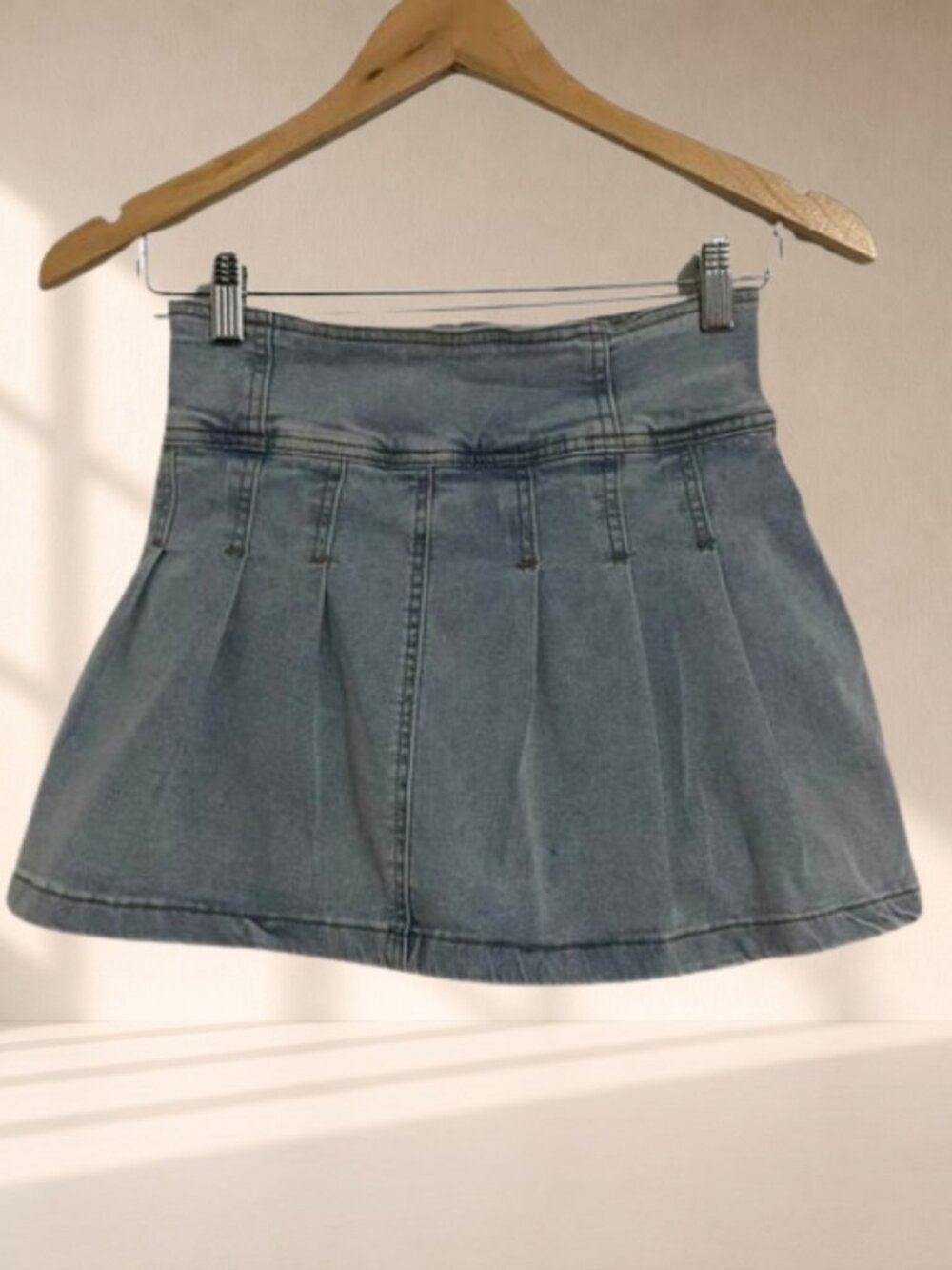 Shein High Waist Pleated Denim Skort Size 28 Y2K Mini Jean Skirt Shorts Festival - Picture 3 of 10